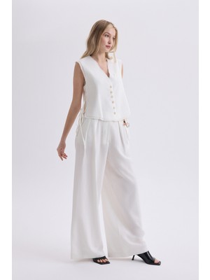 Mai Shonas Bağcık Detay Ekru Yelek Pantolon Takım