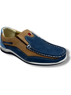 Master 1702-26 Hakiki Nubuk Deri Anatomik Casual Erkek Ayakkabı Mavi Kum