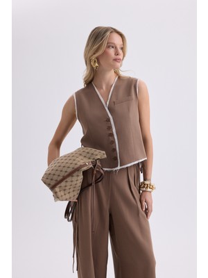 Mai Shonas Bağcık Detay Kahve Yelek Pantolon Takım
