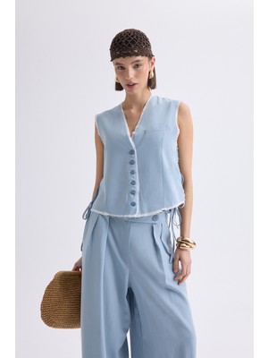 Mai Shonas Bağcık Detay Mavi Yelek Pantolon Takım