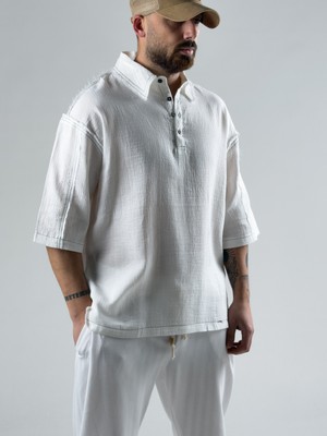 Cocopelli Müslin Kumaş Beyaz Erkek T-Shirt COC3015