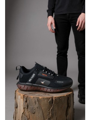 Solazer Erkek Bağcıklı Sneaker Siyah-Turuncu Spor Ayakkabı