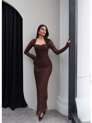 Esra Helvacı Kulplu Ispanyol Kol Dantel Elbise