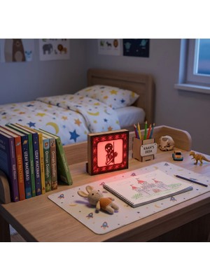 Canlı Anılar Dekoratif Iskelet Temalı 3D LED Gece Lambası – Ahşap Lazer Kesim Kırmızı