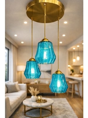 Minimal Elite Trio Sapphire Blue Plafonyer Cam Avize