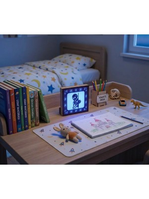 Canlı Anılar Dekoratif Iskelet Temalı 3D LED Gece Lambası – Ahşap Lazer Kesim Mavi