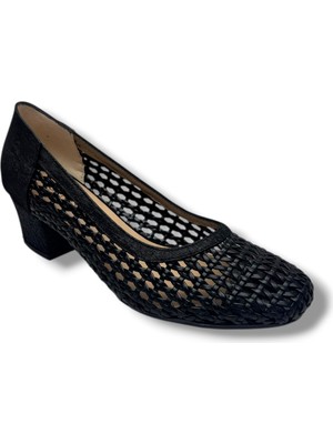 Nur Rose 86016-26 Cilt Deri Örgülü Kalın Topuk Kadın Ayakkabı