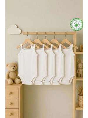 5'li Bebeqon %100 Pamuk Askılı Bebek Zıbın Seti Organik Pamuk Basic Unisex Body Takımı