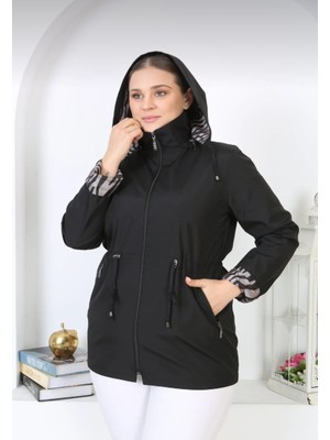 Bernisa Kadın Büyük Beden Astarlı Kapüşonlu Mevsimlik Trençkot