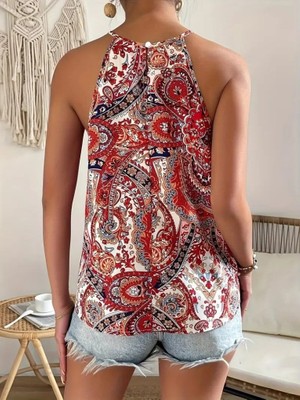 Sun&north Kadın Halter Kollu Damla Detaylı Desenli Süprem Bluz
