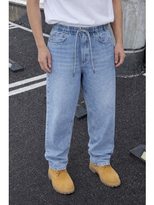 Damga Erkek Pamuklu Yüksek Bel Bol Mavi Kot Pantolon