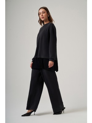 Nuss Tuniğin Etek Ucu Piliseli Pantolonlu Takım 1079 Siyah