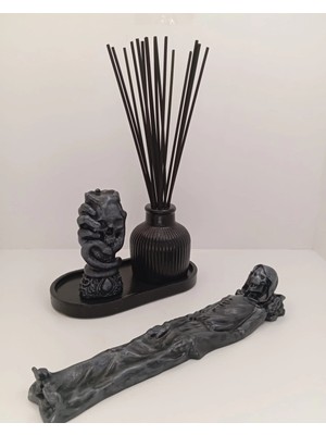 Tedisanat Buhur Bekçisi Kuru Kafa Çubuk Tütsülük + 3 ' Lü Vazo Set