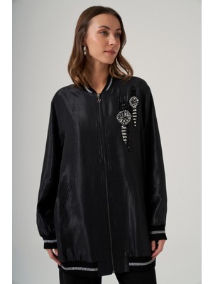 Nuss Taş Işleme Detay Kap Ceket 6038 Siyah