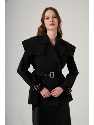 Nuss Kuşak Detaylı Kap Ceket 6042 Siyah