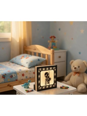 Canlı Anılar Dekoratif Iskelet Temalı 3D LED Gece Lambası – Ahşap Lazer Kesim Beyaz
