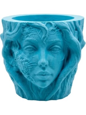 Mestore Sanatsal Kadın Yüzü Ağaç Detaylı 3D Baskı Dekoratif Vazo Saksı