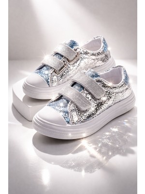 Muggo Oriella Kız Çocuk Cırt Cırtlı Simli Günlük Sneaker Spor Ayakkabı