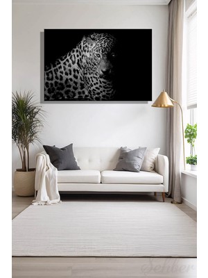 Şehber Duvar Tablosu Yatay Kanvas Tekli Salon Mutfak Yatak Odası Ofis Gece Avcısı Pusuda Leopar