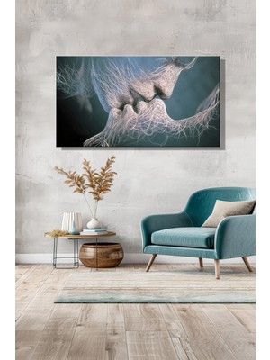 Şehber Kanvas Duvar Tablosu Panoramik Yatay Tekli Salon Mutfak Yatak Odası Ofis Soyut Öpücük