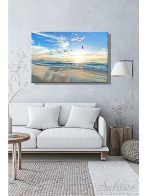 Şehber Kanvas Duvar Tablosu Yatay Tekli Salon Mutfak Yatak Odası Ofis Sahilde Uçan Martılar