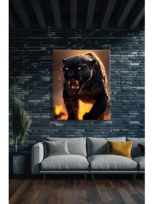 Şehber Dikey Kanvas Duvar Tablosu Tekli Salon Mutfak Yatak Odası Ofis Sanatsal Mistik Kara Panter