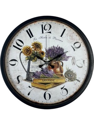 River World Duvar Saati 36 cm Lavanta Bahçesi Rengi Siyah