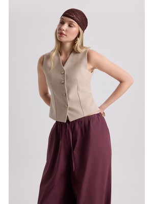 Mai Rianto Koyu Bej Kısa Yelek