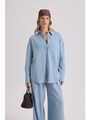 Mai Nunzia Arka Detaylı Mavi Oversize Gömlek Pantolon Takım