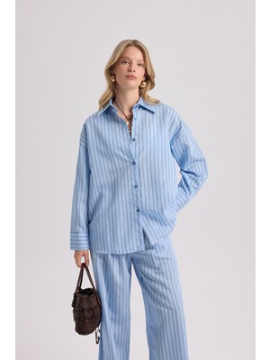 Mai Berlin Çizgili Mavi Gömlek Pantolon Takım