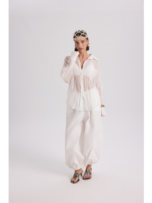 Mai Velora Ekru Poplin Şalvar Pantolon
