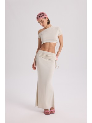Ivan Büzgülü Bej Crop Etek Takım