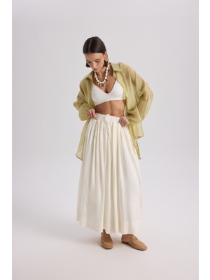 Mai Gabbiano Bağcıklı Pileli Ekru Etek