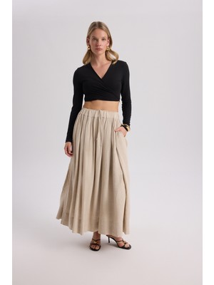 Mai Gabbiano Bağcıklı Pileli Bej Etek