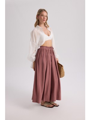 Mai Gabbiano Bağcıklı Pileli Açık Bordo Etek