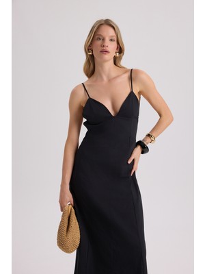 Mai Onella Askılı Siyah Uzun Elbise