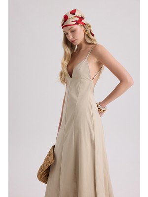 Mai Onella Askılı Taş Uzun Elbise