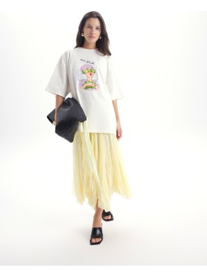 Mai Assa Sarı Pileli Etek Maxi Uzun %100 Polyester Kadın Günlük Kullanım İçin