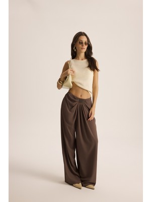 Mai Loose Pile Detaylı Kahve Dökümlü Pantolon