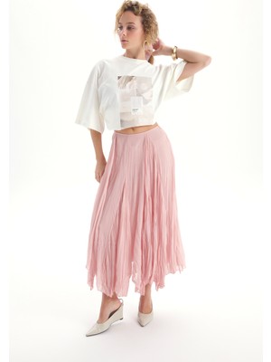 Mai Assa Pileli Pembe Etek Kadın Günlük Maxi Uzun %100 Polyester Kumaş ile Şıklık