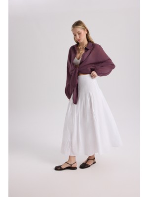 Mai Sera Pile Detay Beyaz Uzun Etek