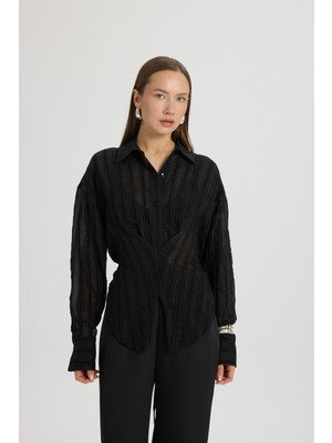 Mai Vesper Üçgen Kesim Bağlamalı Siyah Gömlek