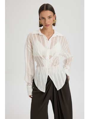 Mai Vesper Üçgen Kesim Bağlamalı Ekru Gömlek