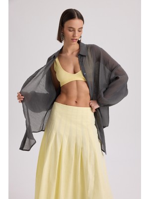 Mai Sera Pile Detay Sarı Uzun Etek