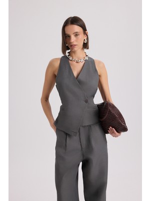 Mai Nagmetah Sırt Pencereli Antrasit Yelek Pantolon Takım