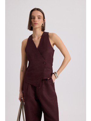 Mai Nagmetah Sırt Pencereli Bordo Yelek Pantolon Takım