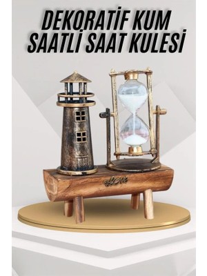 Deniz Feneri Kum Saati Ahşap Görünümlü Vintage Tarz Biblo Nemere