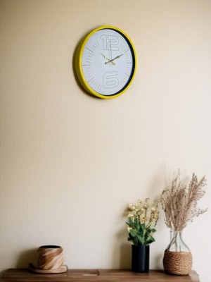 River World Duvar Saati Dekoratif Seri C Rengi Sarı 36 cm