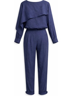 Mixray 4836 Kadın Asimetrik Detaylı Bluz Pantolon Ikili Takım Lacivert