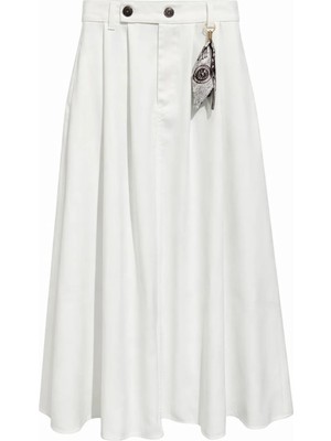 Mixray 4805 Kadın Yüksek Bel A Kesim Midi Aksesuar Detay Etek Beyaz